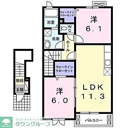 ラフレシール 2階2LDKの間取り