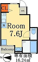 メゾンドジュネス常盤平 1階ワンルームの間取り