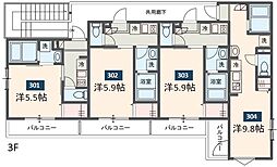 MELDIA東千葉III 3階ワンルームの間取り