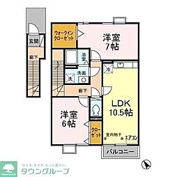 グランコートJA 2階2LDKの間取り