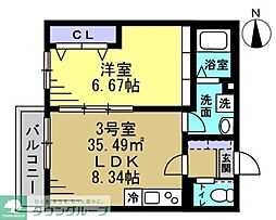 セミカ葛城 II 1LDKの間取図画像