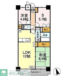 フジ・ヴェール毘沙門堂 2SLDKの間取図画像