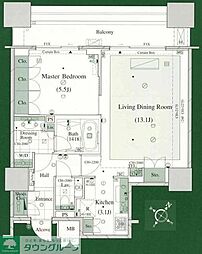 オリゾンマーレ 1LDKの間取図画像