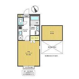 アールブラン 1Kの間取図画像