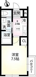 プランドール葛城 1Kの間取図画像