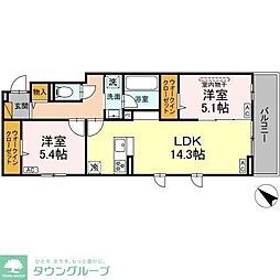 船橋市上山町2丁目アパート 2LDKの間取図画像