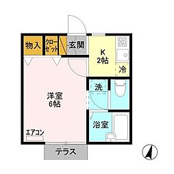 レクエール 1Kの間取図画像