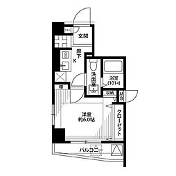 プレール・ドゥーク津田沼 1Kの間取図画像