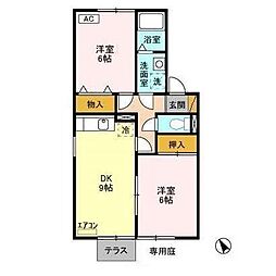 グリーンフィールド 2DKの間取図画像