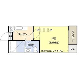 アーカンシェル船橋 1Kの間取図画像