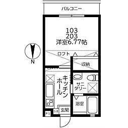ロワール北方3 1Kの間取図画像
