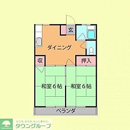 マスダハイツ第1 2階2DKの間取り