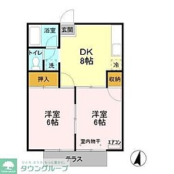 サマックスプラトー 1階2DKの間取り