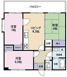 パールハイツMIYAZAKI 4階3LDKの間取り
