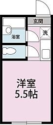 シュガーハウス壱号館 2階ワンルームの間取り
