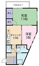 サントスビル 2DKの間取図画像