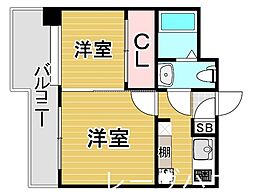福岡市地下鉄七隈線 薬院大通駅 徒歩7分の賃貸マンション 10階2Kの間取り