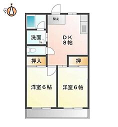 JR徳島線 蔵本駅 徒歩18分の賃貸アパート 2階2DKの間取り