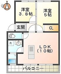 天神マンション2 2LDKの間取図画像