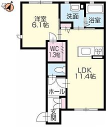JR徳島線 鮎喰駅 徒歩17分の賃貸アパート 1階1LDKの間取り