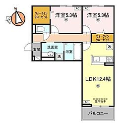 サンセール問屋町 2LDKの間取図画像