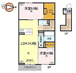JR徳島線 佐古駅 徒歩17分の賃貸アパート 2階2LDKの間取り