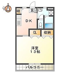 モワ・ジュール 1DKの間取図画像