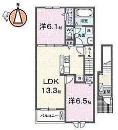 JR徳島線 徳島駅 バス26分 西須賀団地前下車 徒歩5分の賃貸アパート 2階2LDKの間取り