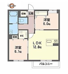 JR徳島線 鮎喰駅 徒歩11分の賃貸マンション 3階2LDKの間取り