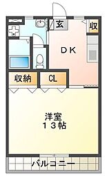 モワ・ジュール 1DKの間取図画像