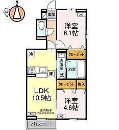 JR徳島線 鮎喰駅 徒歩1分の賃貸アパート 1階2LDKの間取り