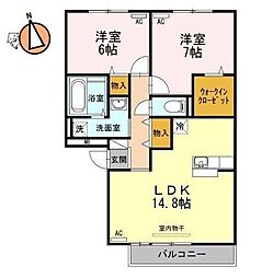 JR徳島線 鮎喰駅 徒歩17分の賃貸アパート 2階2LDKの間取り