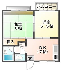 ハイツ森B 2DKの間取図画像