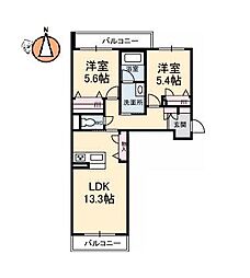 BEREO蔵本元町 2LDKの間取図画像