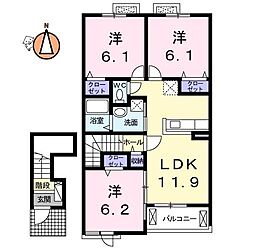 クラール安宅D 3LDKの間取図画像