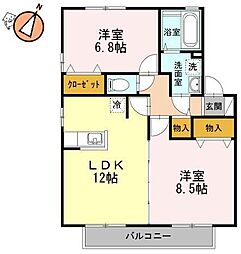 メゾンラフィーネA 2LDKの間取図画像