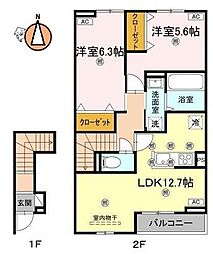 グランツ上福万 A棟 2LDKの間取図画像