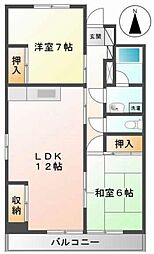 春日ハイツB棟 2LDKの間取図画像