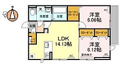 グランディール南佐古 2LDKの間取図画像