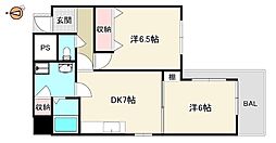 エステイト佐古 2DKの間取図画像