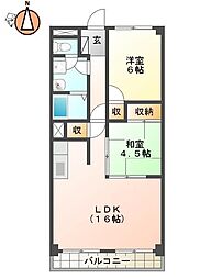 JR徳島線 蔵本駅 徒歩14分の賃貸マンション 4階2LDKの間取り