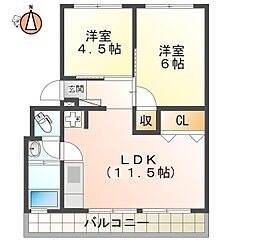JR徳島線 佐古駅 徒歩26分の賃貸マンション 3階2LDKの間取り