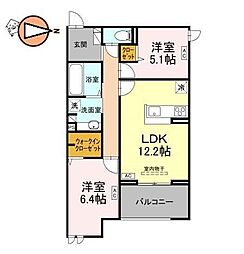 JR徳島線 佐古駅 徒歩15分の賃貸アパート 3階2LDKの間取り