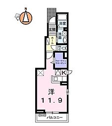 JR徳島線 徳島駅 バス19分 科学技術高校下車 徒歩6分の賃貸アパート 1階ワンルームの間取り