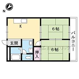 JR東海道・山陽本線 野洲駅 徒歩8分の賃貸アパート 1階2DKの間取り