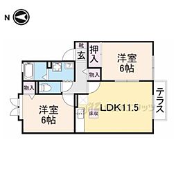 セジュール母の郷 1階2LDKの間取り