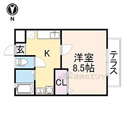 フリーデンヒュッテ 2階1Kの間取り