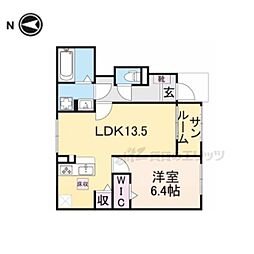ブリリアントII 1階1LDKの間取り