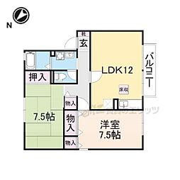 JR東海道・山陽本線 南彦根駅 徒歩16分の賃貸アパート 1階2LDKの間取り