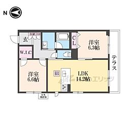 シャーメゾンノア 1階2LDKの間取り